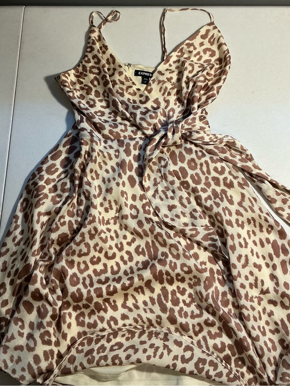 Express Leopard Print Wrap Dress XS Tie Waist Spaghetti Strap